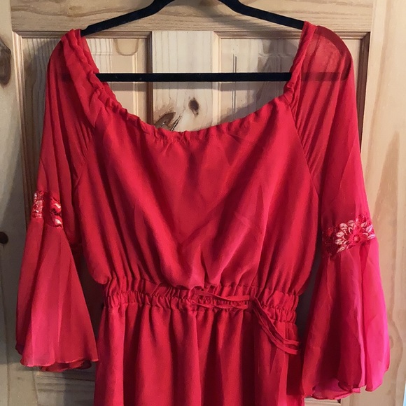 Red/Gold Flounce Sleeve Dress - Picture 5 of 6